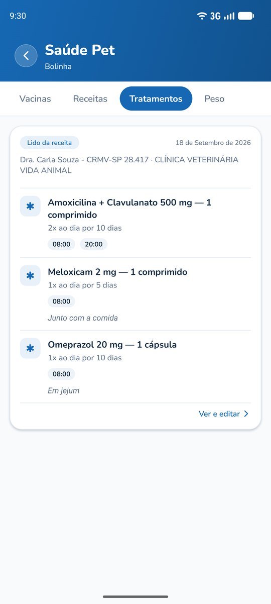 Tratamento em andamento: Com os horários das doses e a etiqueta de que veio da receita.